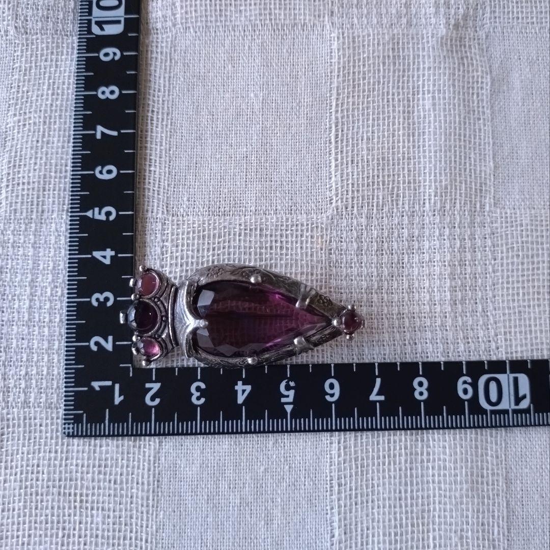 イギリス製ヴィンテージ　MIRACLE　パープルガラス　ハート　王冠　ブローチ