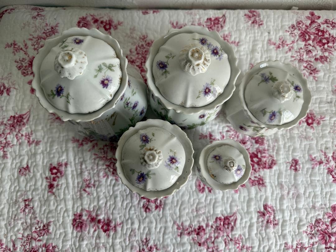 フランスアンティーク　陶器のキャニスター5個セット