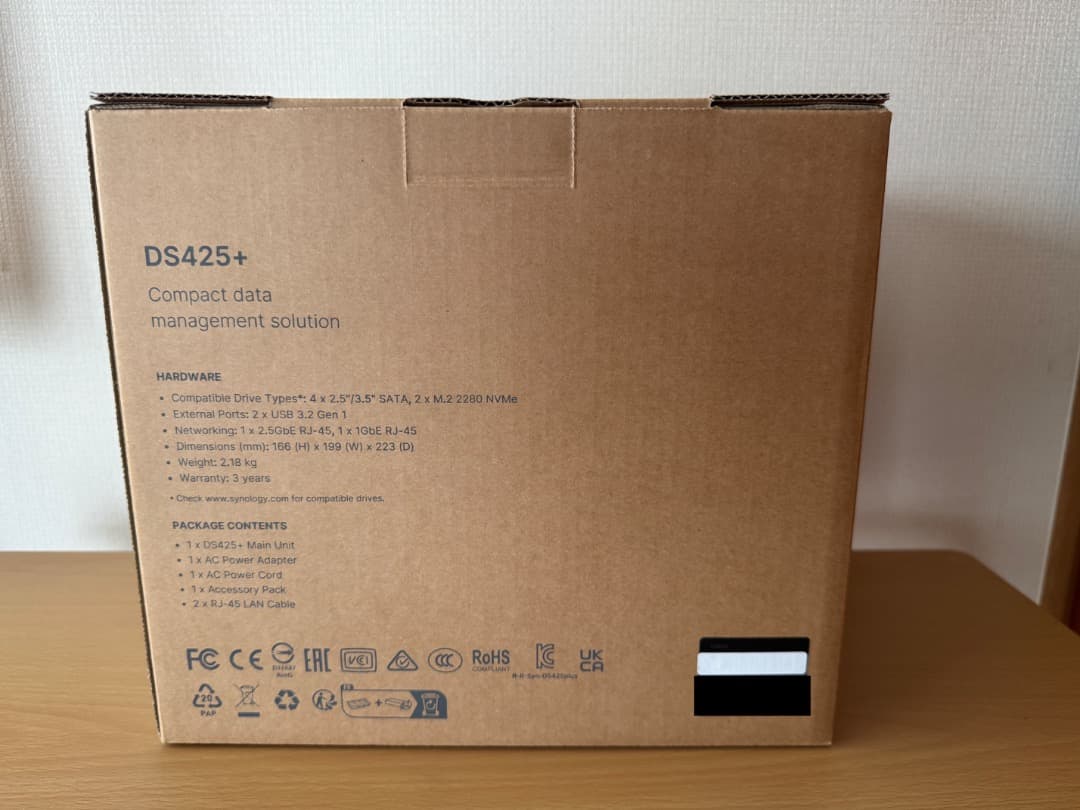 【新品未開封】Synology DS425+ 4ベイNAS 正規代理店品