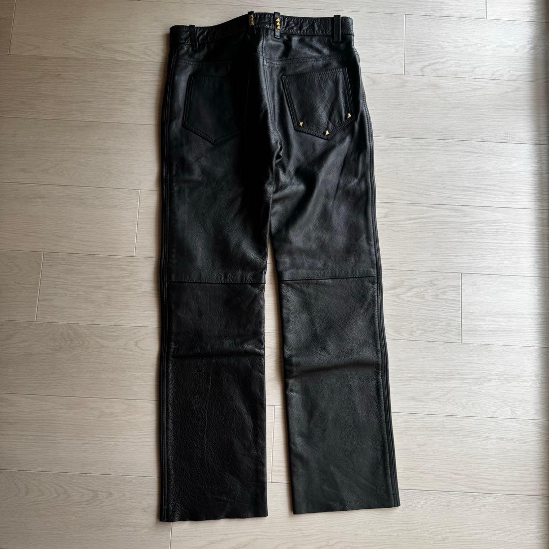 【水牛革】STRAIGHT レザーパンツ　バイクパンツ　黒　本革　パンク