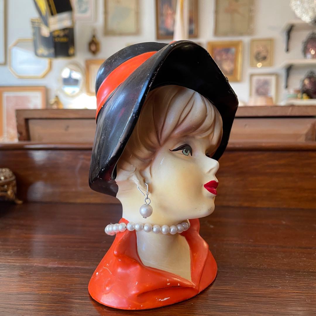 希少品！50s貴婦人の花瓶　陶器女性の置物　アメリカアンティークJapan輸出品