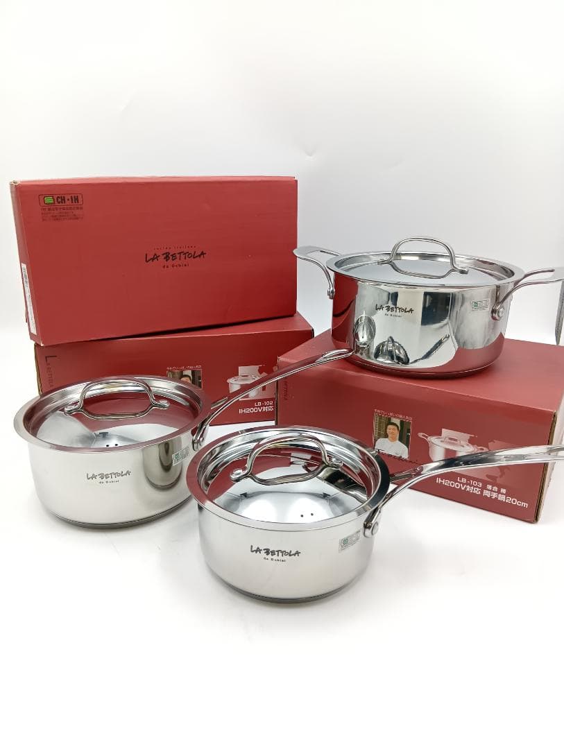 【未使用】落合シェフ ラベットラ 鍋３個セット IH対応 両手鍋 片手鍋