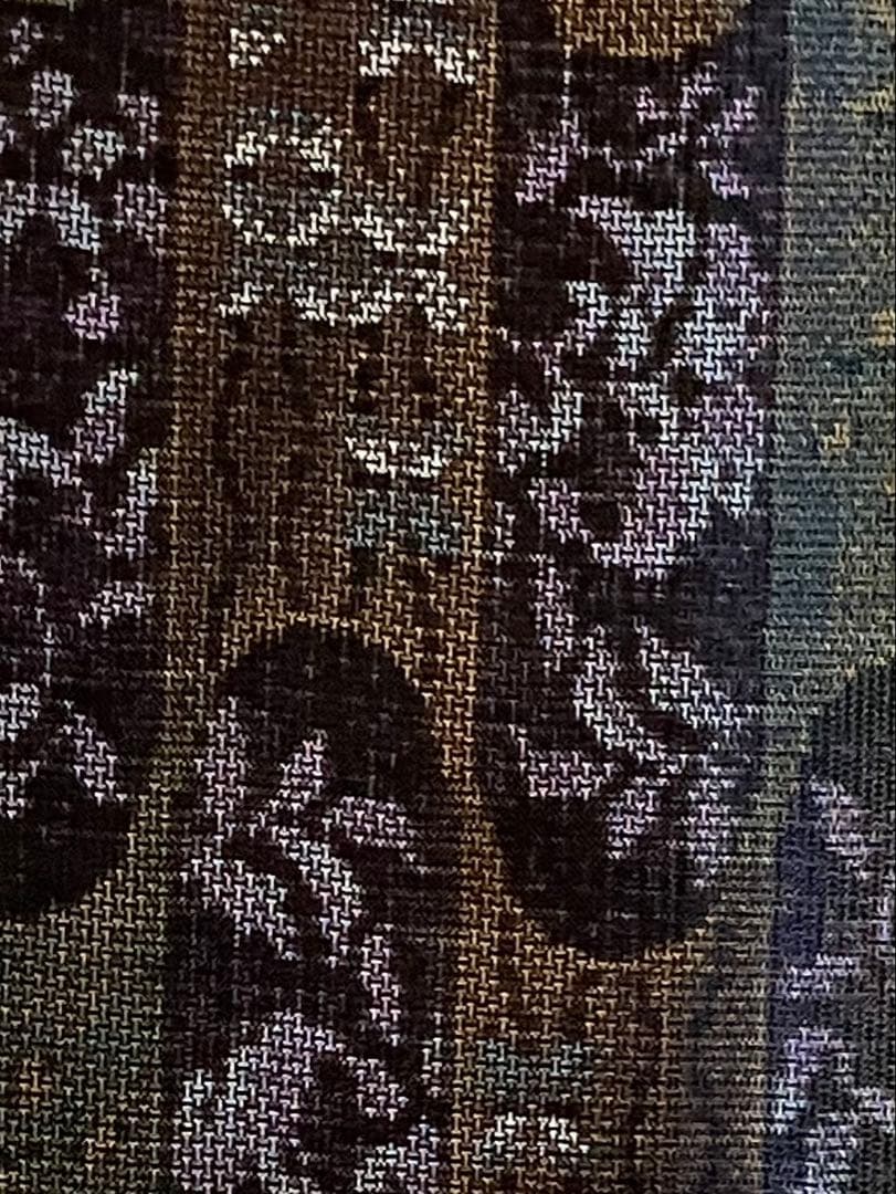 本場大島紬 経緯絣 小紋 縦縞 花文 桜 美品 イ6630