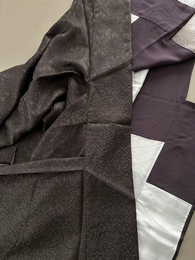 装飾紋意匠 斜め暈し 刺繍 袷 紋なし 付け下げ ダークブラウン×白×チャコール