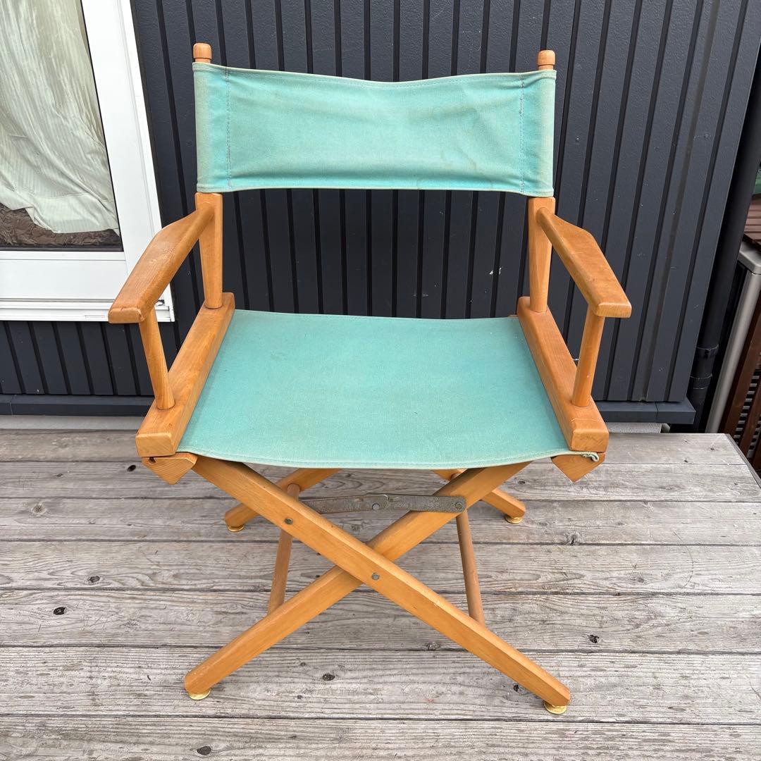 北欧レトロ 折りたたみ ディレクターズチェア 木製 キャンバス地 グリーン