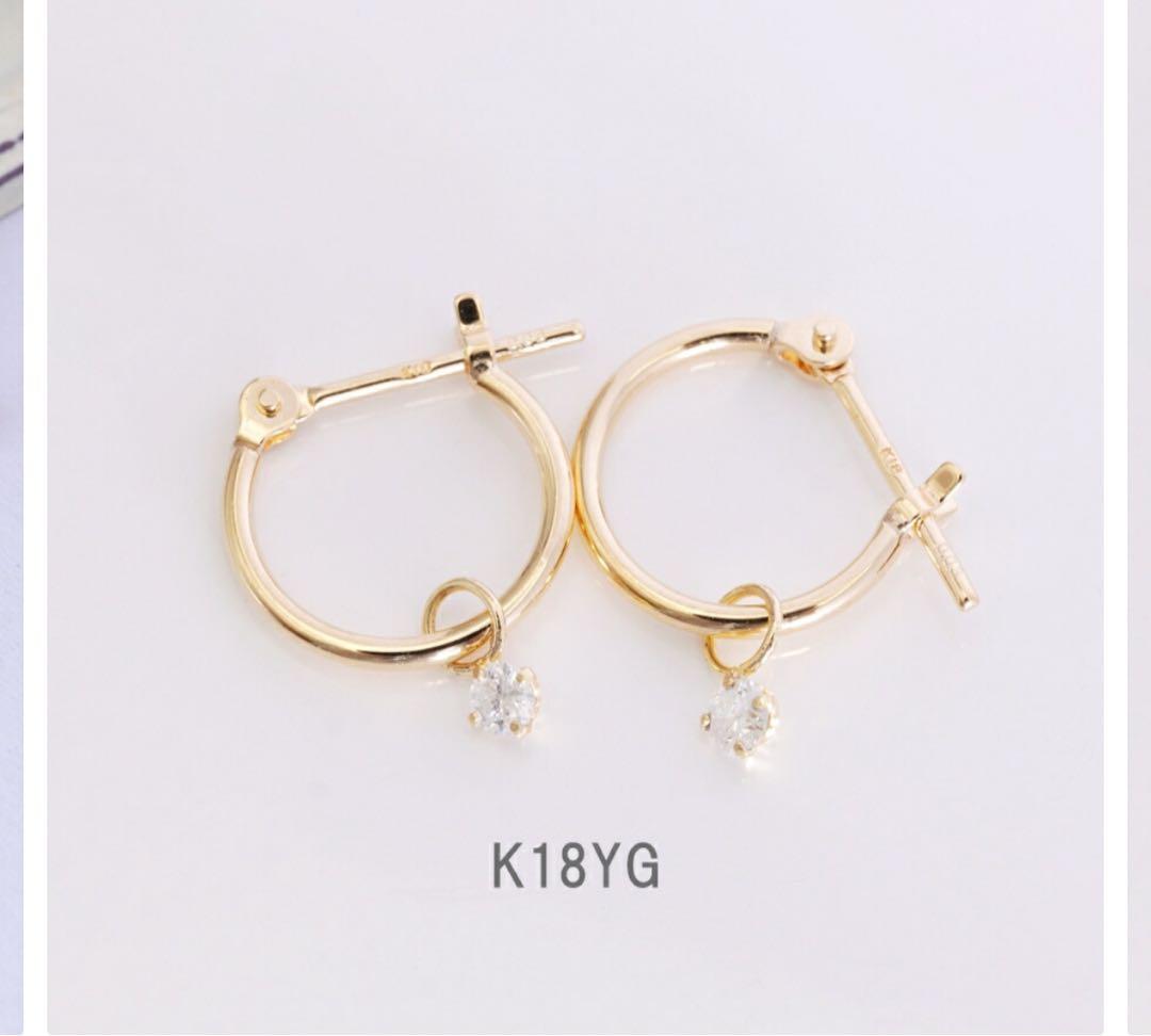 K18YG フープピアス ダイヤモンド付き（両耳）