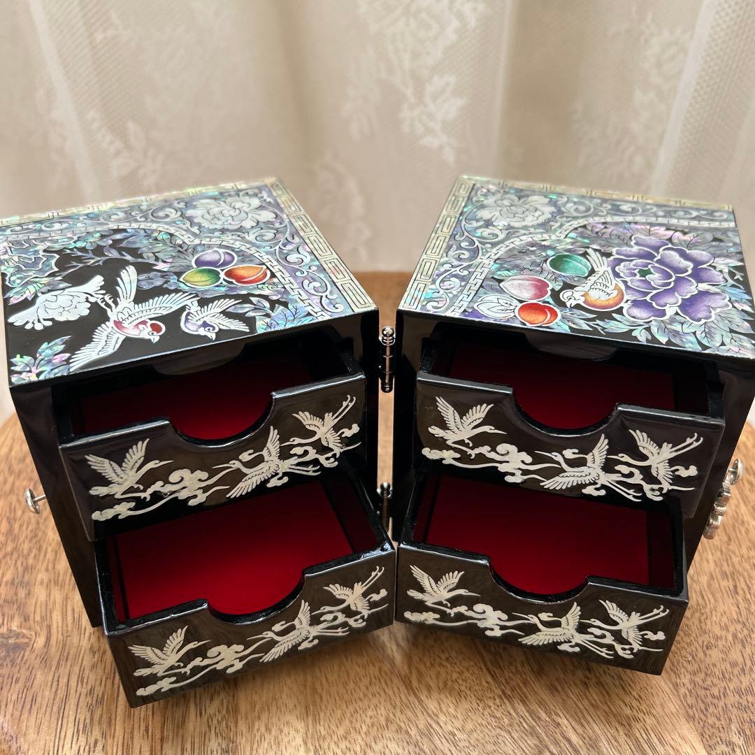 韓国伝統工芸品 双子宝石箱 螺鈿細工 貝象嵌 ジュエリーボックス ヴィンテージ