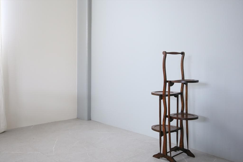 英国アンティーク3連ケーキスタンド/飾り棚/木製テーブル皿/花台(88-118)