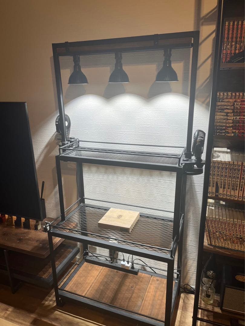 高さ可動式ライトレールスタンド付き3段アイアンラック☆植物棚☆多肉