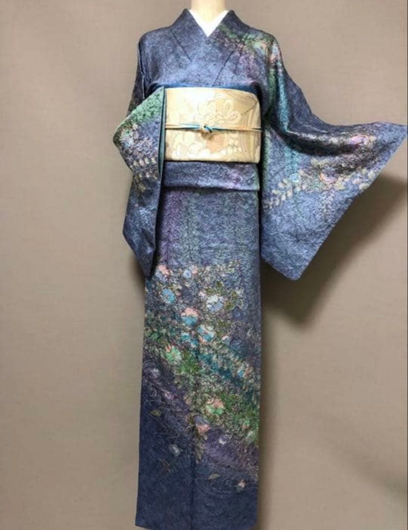 美品！【辻ヶ花絞り★作家物さが美 訪問着】 マリンブルー×コバルトグリーン