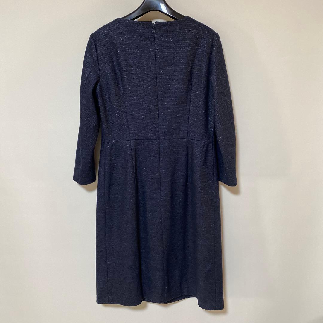 23区 濃紺 ネイビー ラメ入り 七分袖 38 ワンピース 春秋 DMW