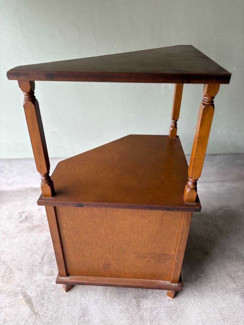 木製コーナーテーブル ブラウン 扉付き