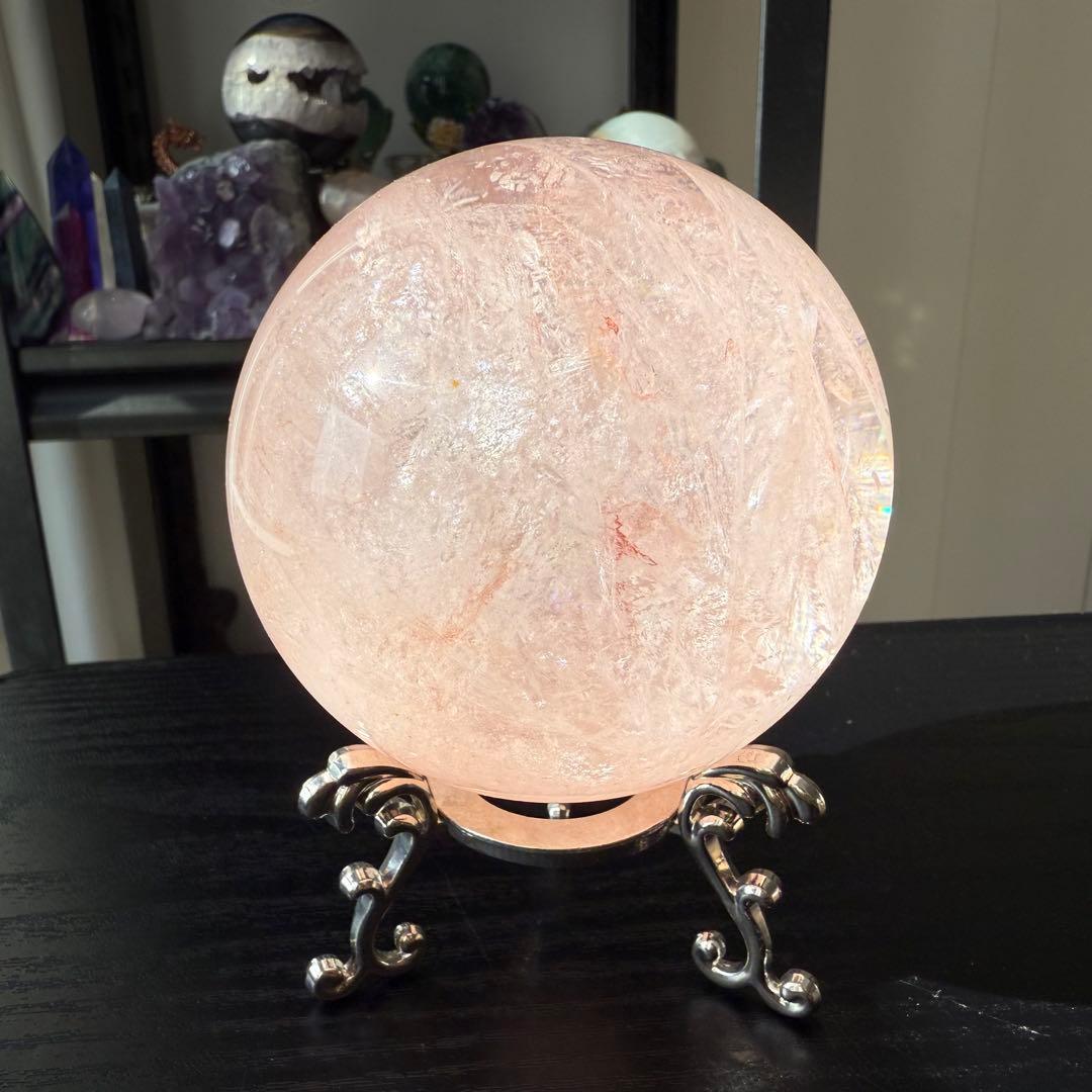 天然石ピンクアゼツライトのスフィア　丸玉　置物NO.112611
