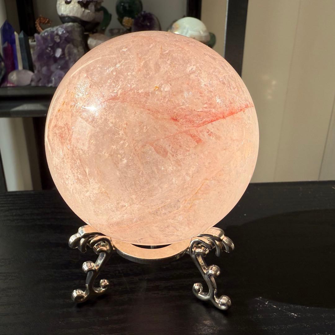 天然石ピンクアゼツライトのスフィア　丸玉　置物NO.112611