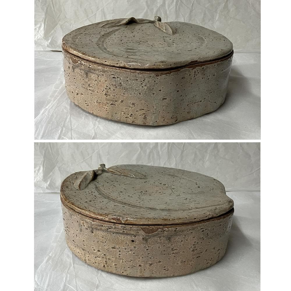 e3120 萩焼 桃形 喰籠 木箱入り 蓋物 菓子器 喰篭 茶道具