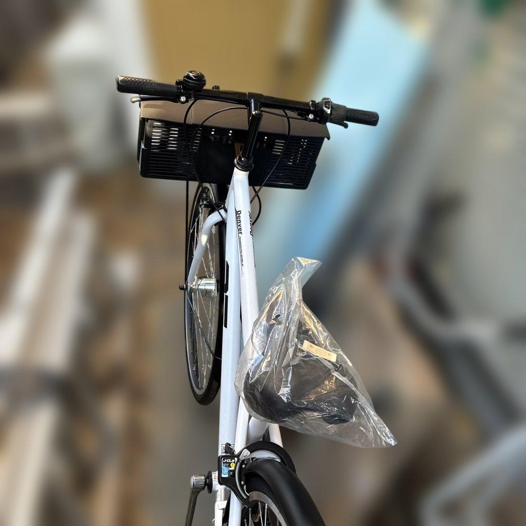 ‼️新品未使用品‼️Denver シティサイクル ホワイト 鍵付きバスケット付き6段