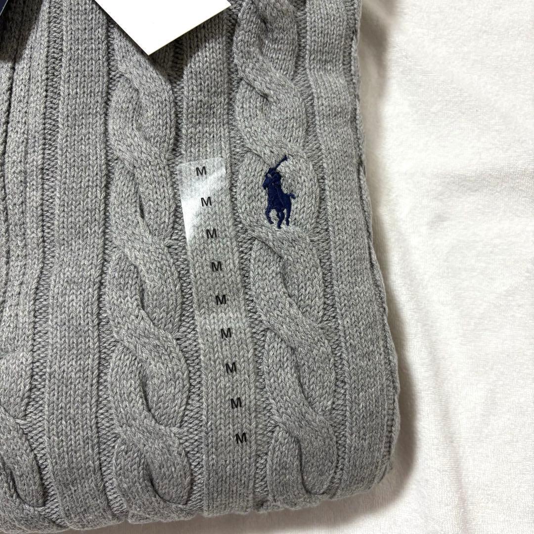 新品未使用 ポロラルフローレン ハーフジップ ケーブルニット M グレー