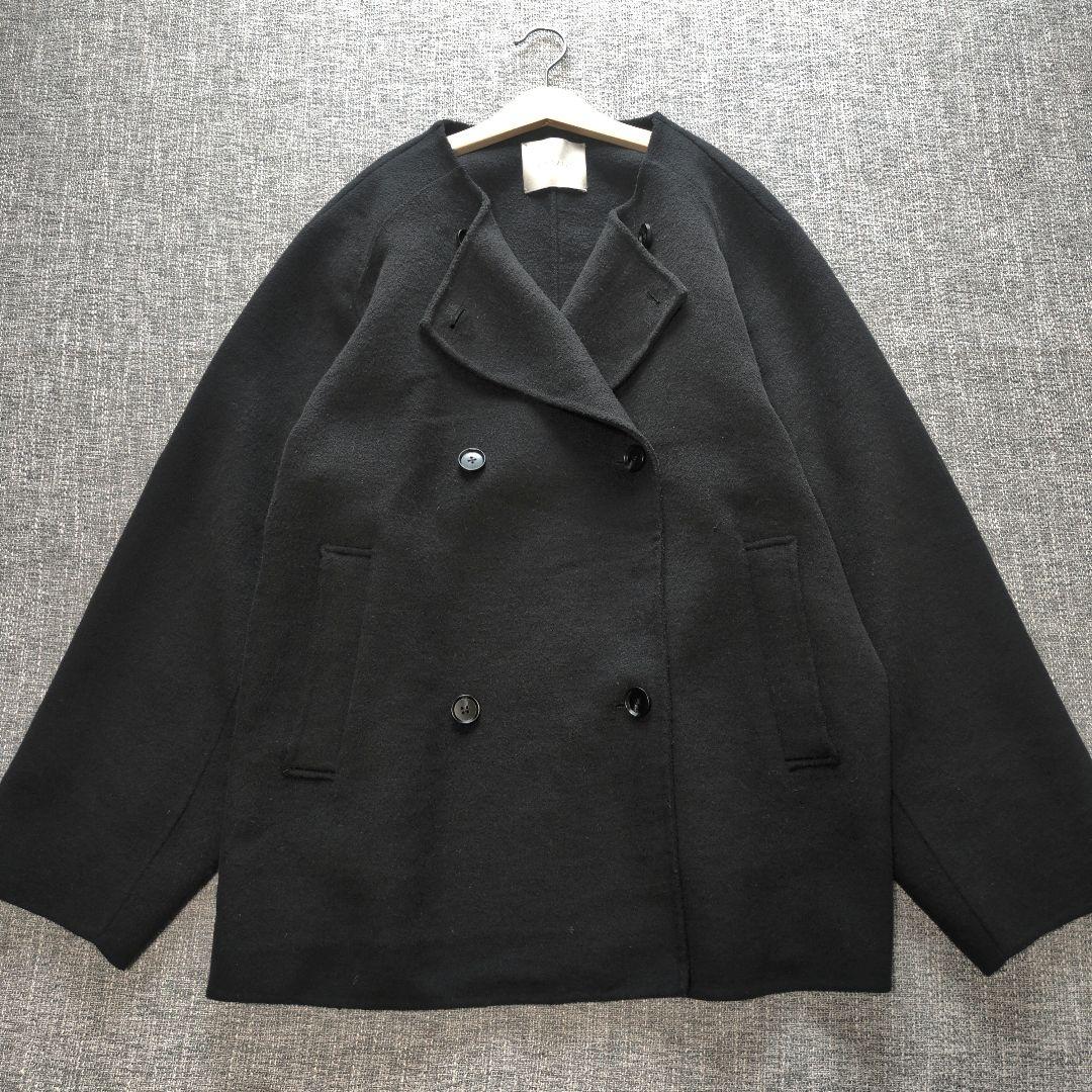 アンフィーロ　ゆったり　ウール混リバー　ショートコート　ウール　ブラック