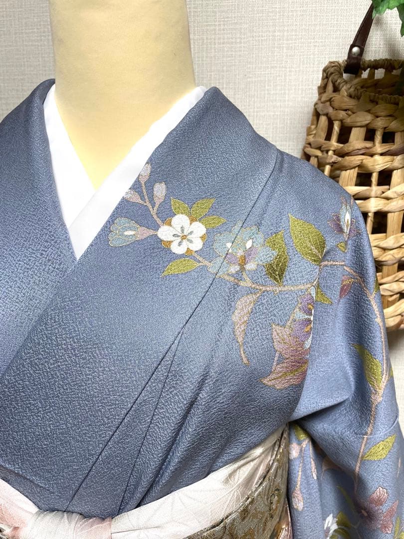 正絹　訪問着　破れ華紋菱繋ぎ花鳥唐草紋　身丈（肩から）164㎝