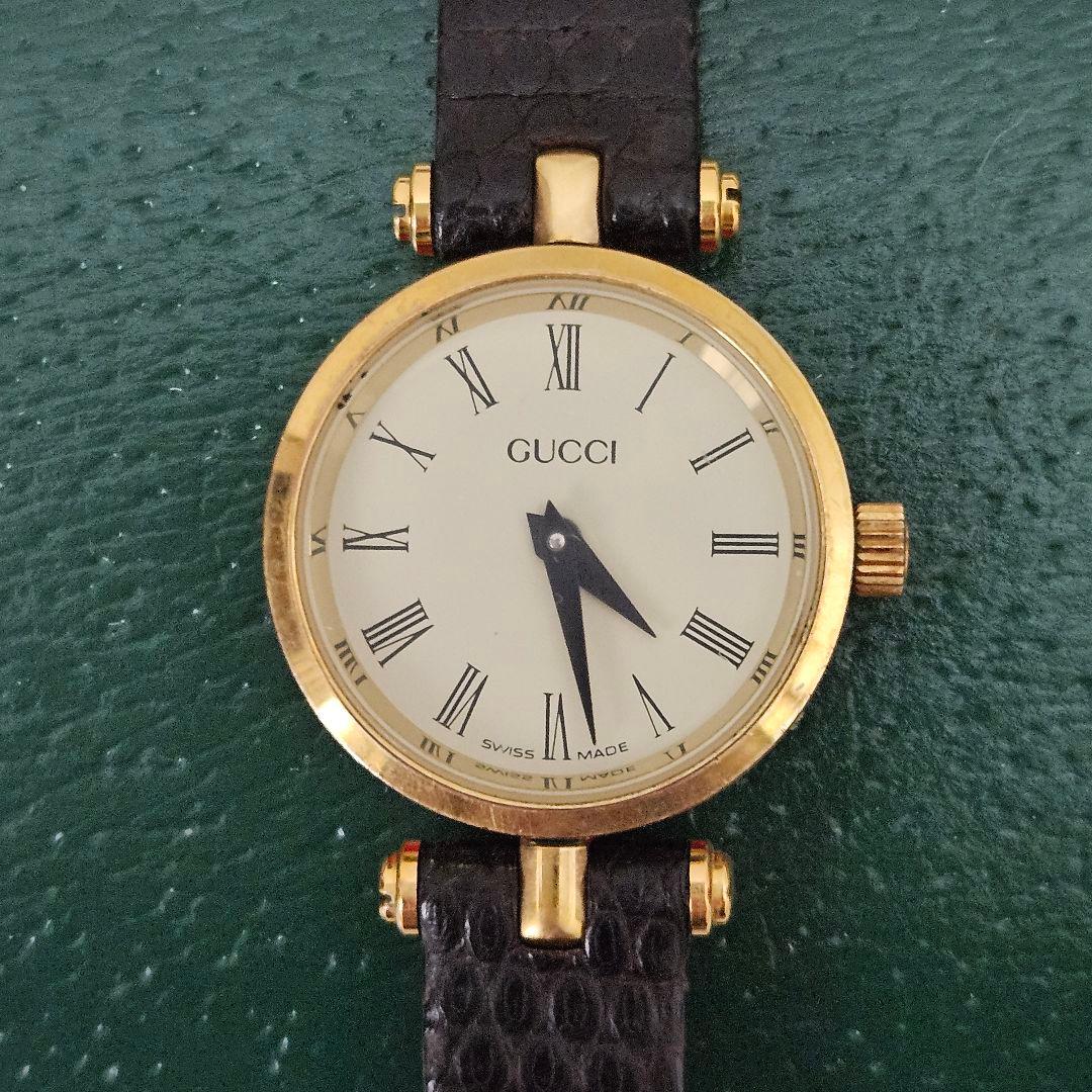 【ヴィンテージ】非稼働GUCCI シュリーライン腕時計 純正ベルト証明書付