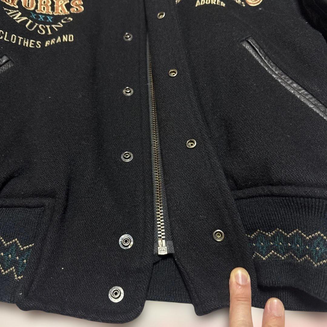 80's 90's BATSU スタジャン　袖レザー　刺繍ワッペン　ジップアップ