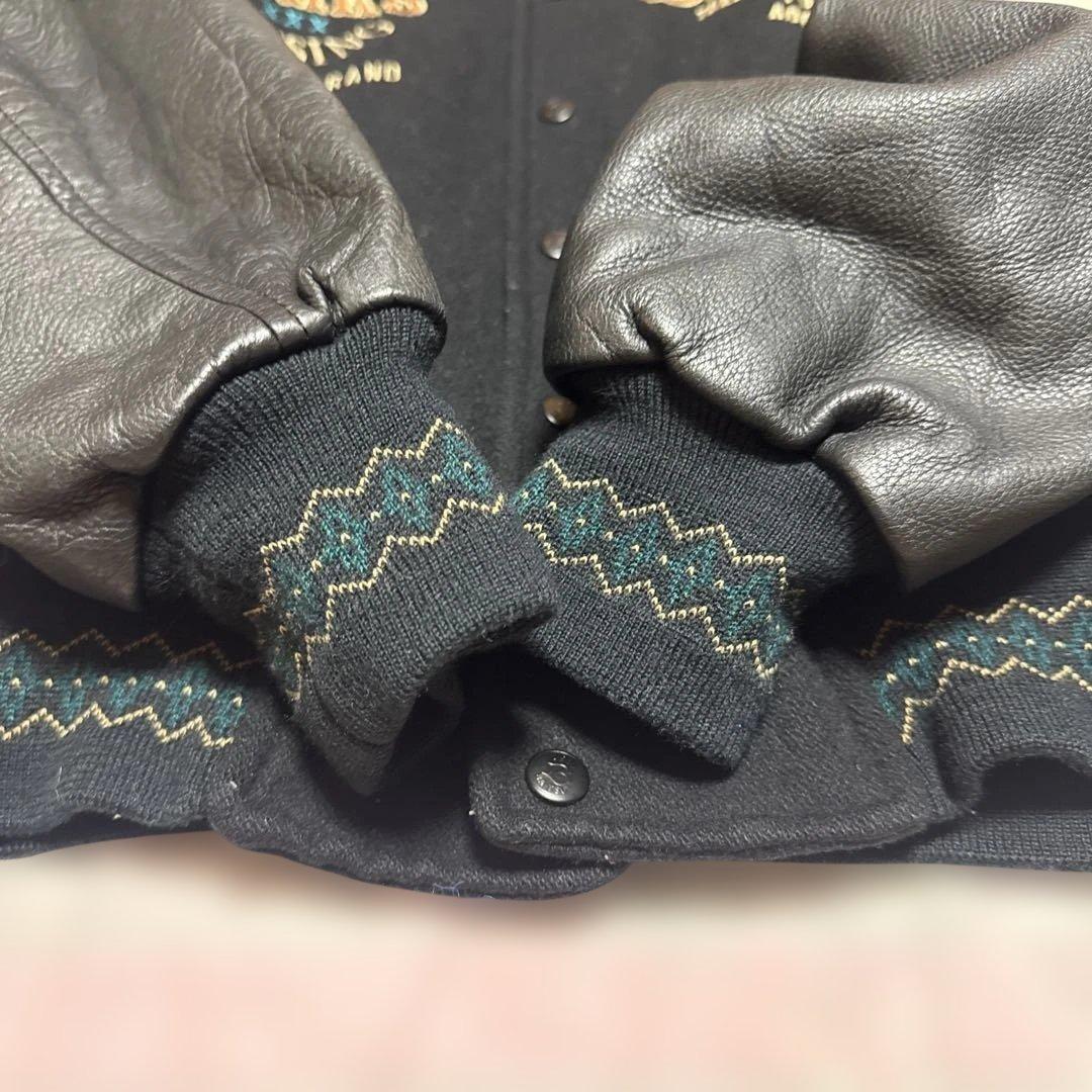 80's 90's BATSU スタジャン　袖レザー　刺繍ワッペン　ジップアップ