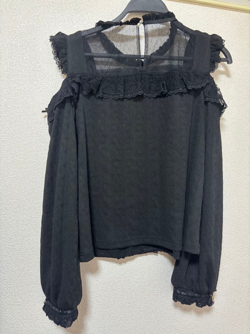 LIZLISA 肩あきダブルストラップトップス ブラック