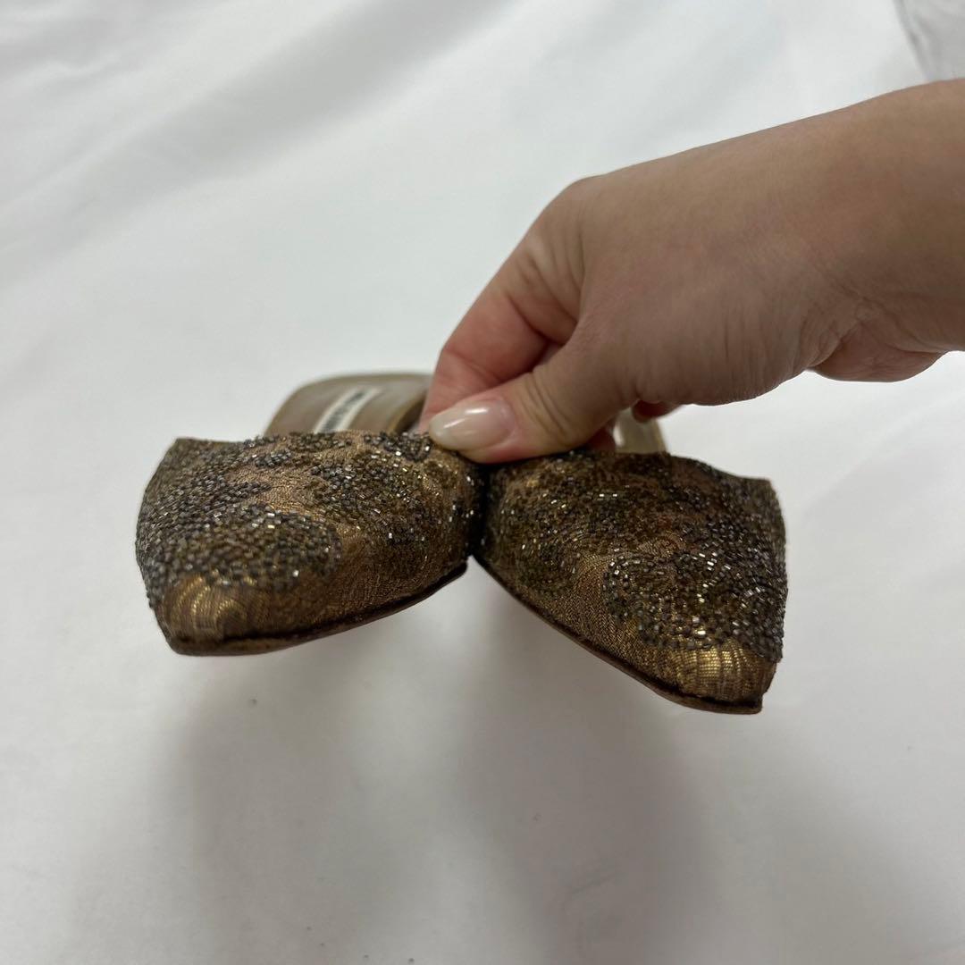 F862 23cm 36 マノロブラニク ビーズ レース ミュール レディース