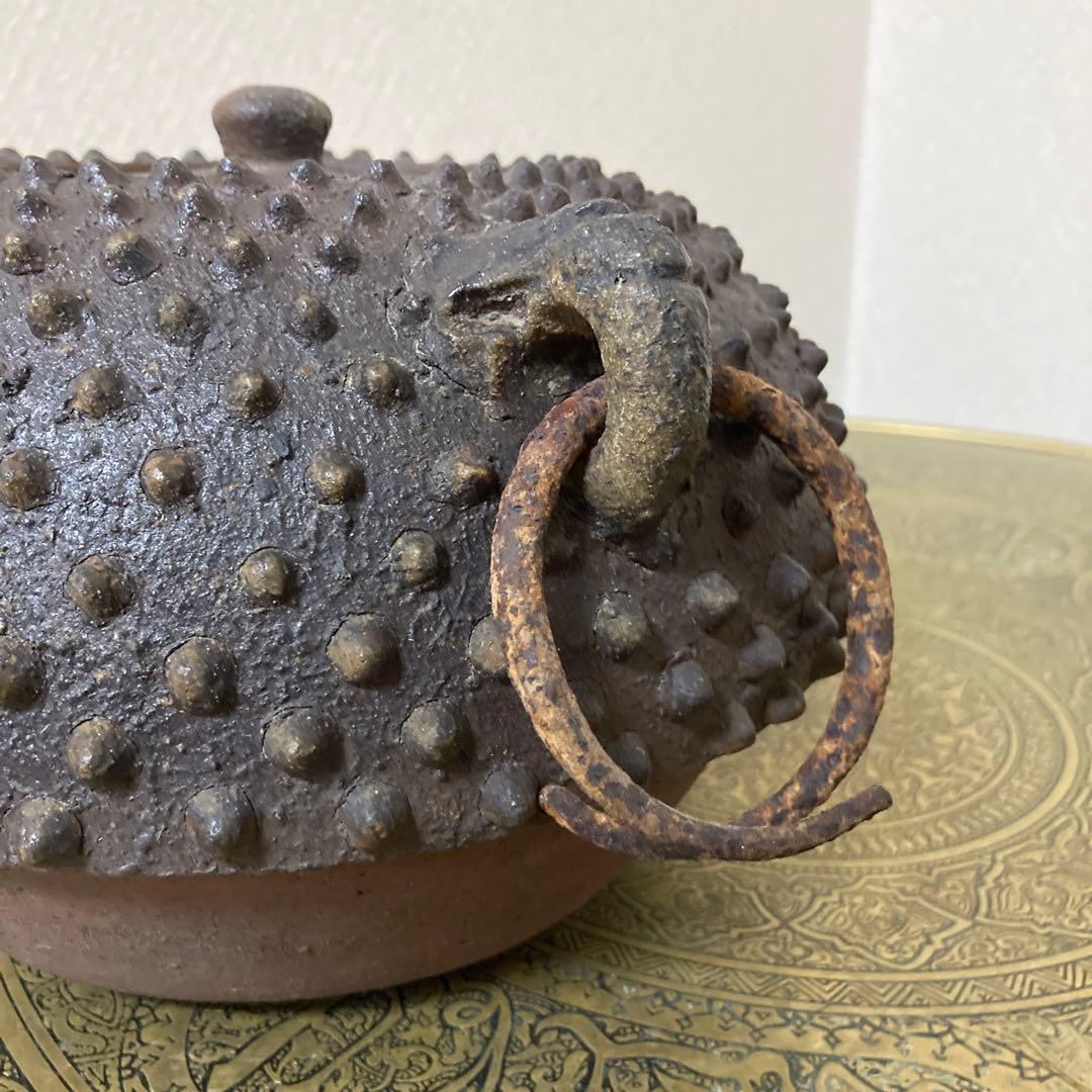 珍品　鉄瓶風　陶器製　時代古水指　壺　焼物〈検 古備前　茶道具　古常滑