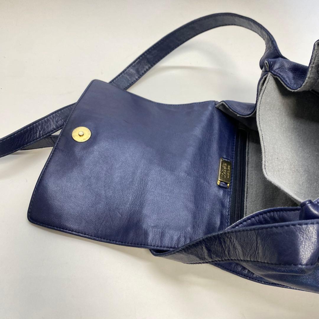 ロエベ ネイビー ナッパレザーショルダーバッグ アナグラム メタリック