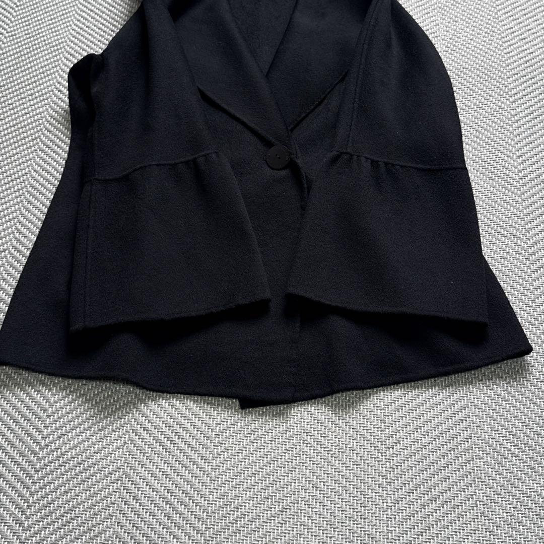 極美品 ハナエモリ カシミヤ100% リバーコート ベルスリーブ 女優襟 黒 M
