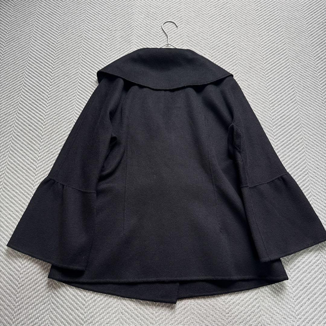 極美品 ハナエモリ カシミヤ100% リバーコート ベルスリーブ 女優襟 黒 M