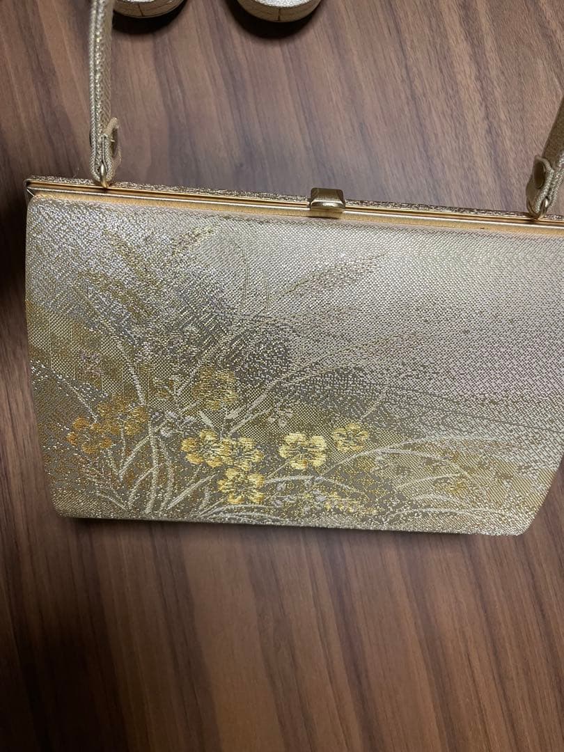 和装用　礼装　佐賀錦　Ｍ〜Ｌサイズ　留袖用 日本製 草履バッグ ゴールド 花柄
