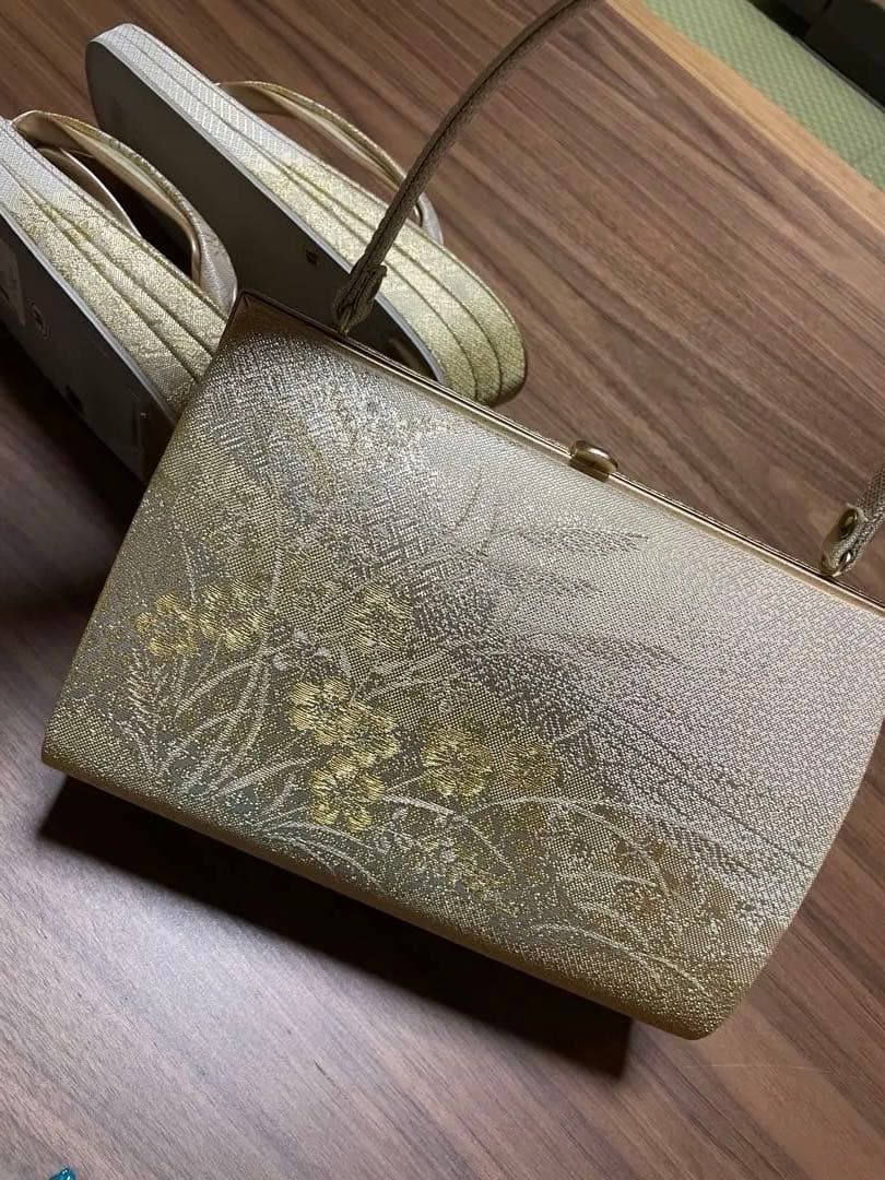和装用　礼装　佐賀錦　Ｍ〜Ｌサイズ　留袖用 日本製 草履バッグ ゴールド 花柄