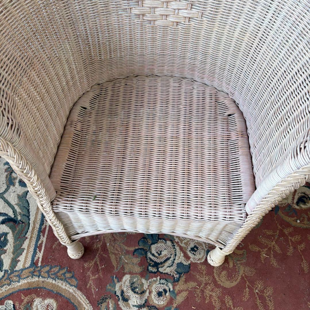④昭和レトロ ヴィンテージ ラタンダイニングチェア 花柄クッション アームチェア