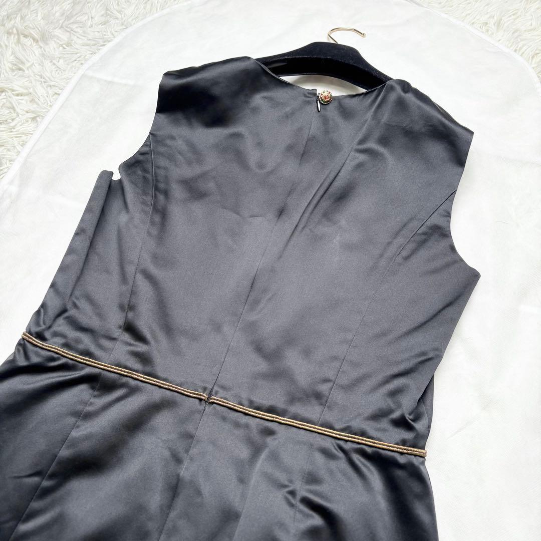 CHANEL シルクワンピース ノースリーブ グリポアボタン ココマーク 42