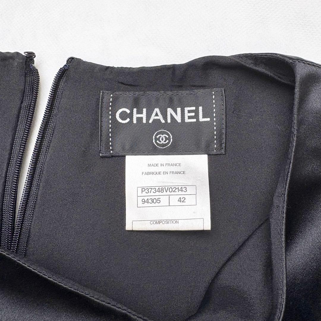 CHANEL シルクワンピース ノースリーブ グリポアボタン ココマーク 42