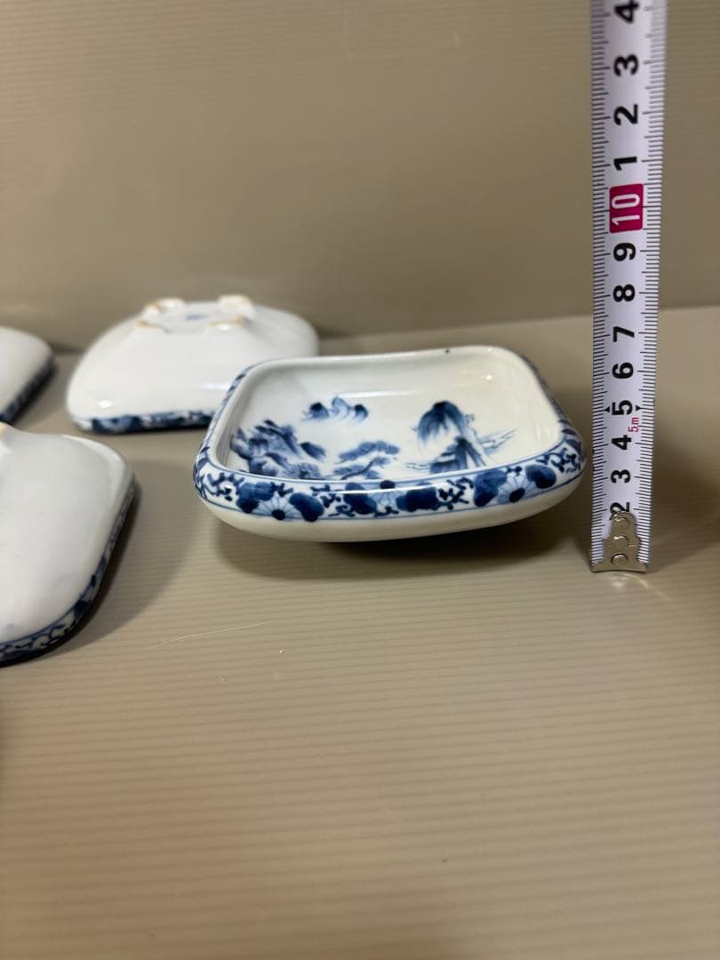 2224 九谷焼　角福　染付山水　中鉢　10客　時代物