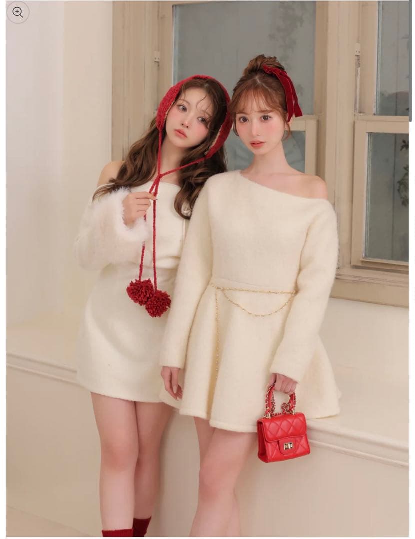 Fur jeweled ribbon mini onepiece エムミーエメ
