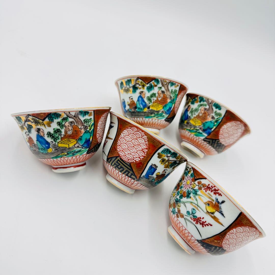 【九谷焼　玉水堂　庄三　茶器揃　湯呑み　湯冷まし　急須　共箱】骨董　アンティーク