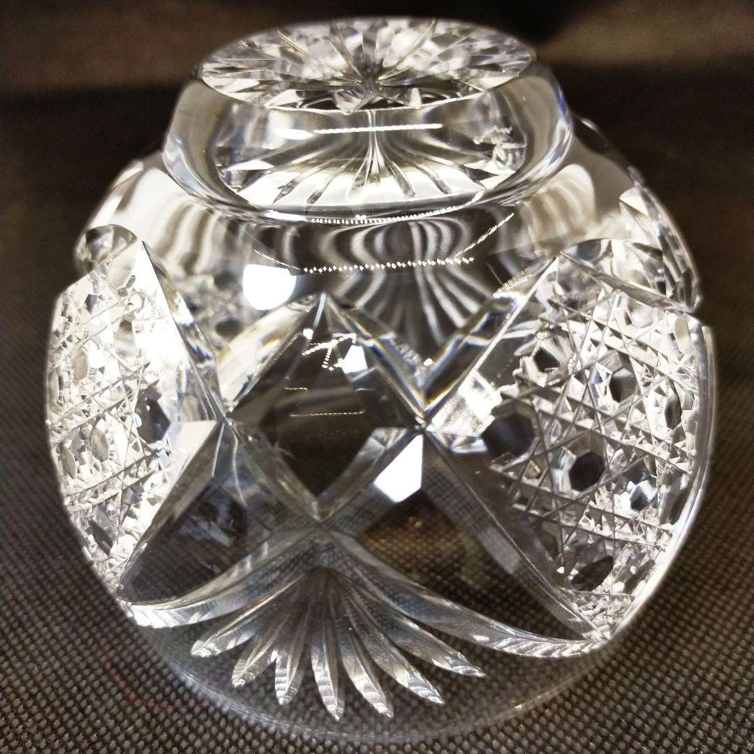 江戸切子　最高級　人気作家　黒川昭男作　菱矢来駕篭目　小鉢　サイン有り