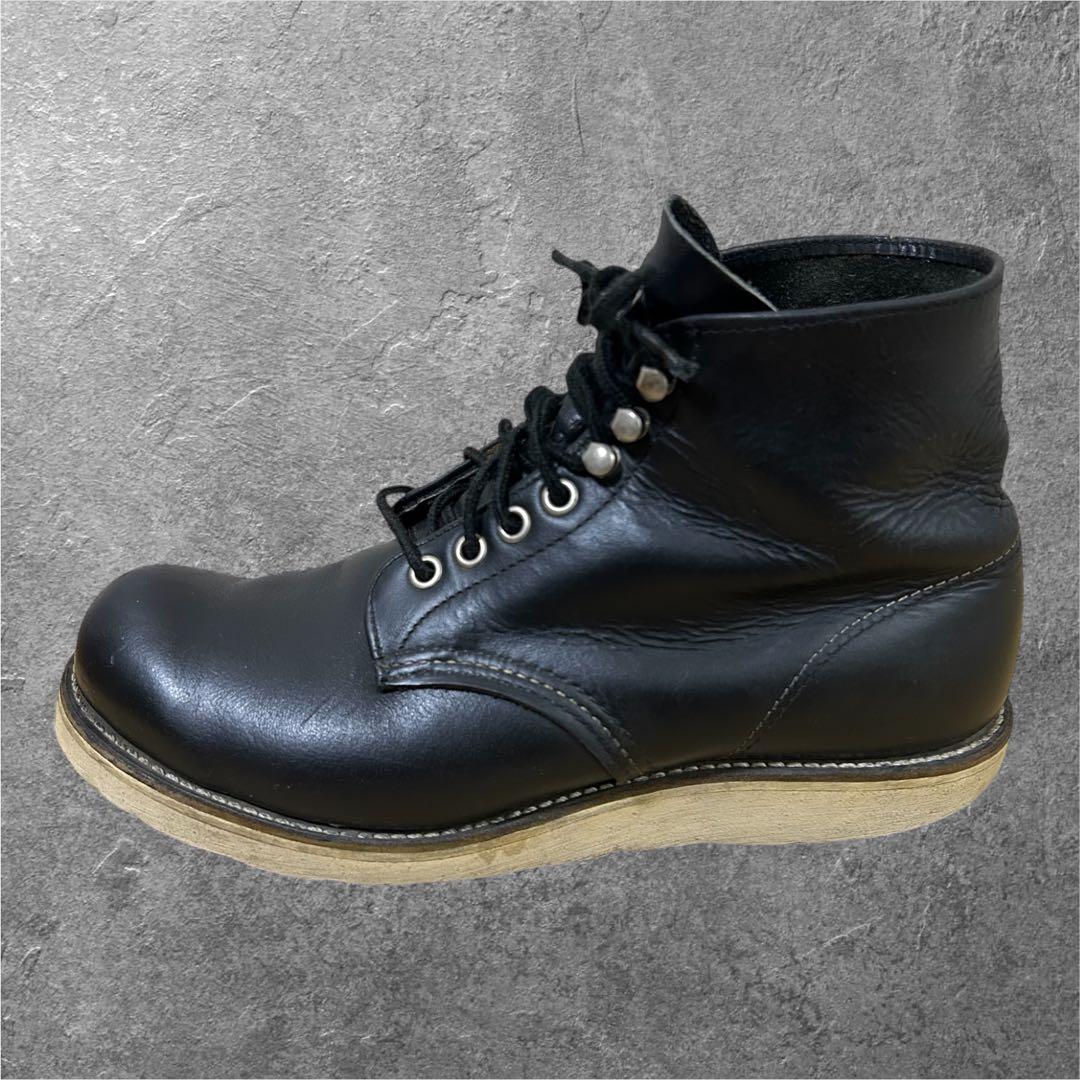 90s 8D 26cm RED WING 8165 刺繍羽タグ ワークブーツ 黒