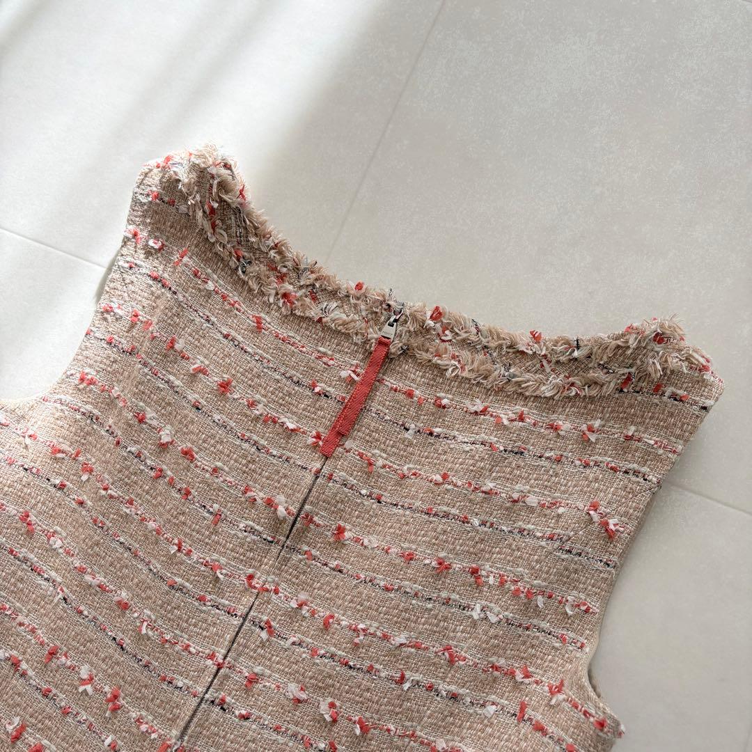 【美品】フォクシー ツイード ワンピース ノースリーブ フレアライン 40 春