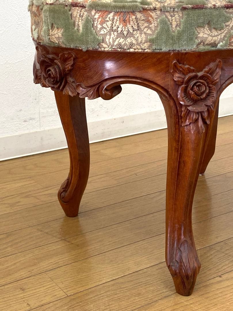 アンティーク レトロ オットマン スツール 猫脚 木製 彫刻