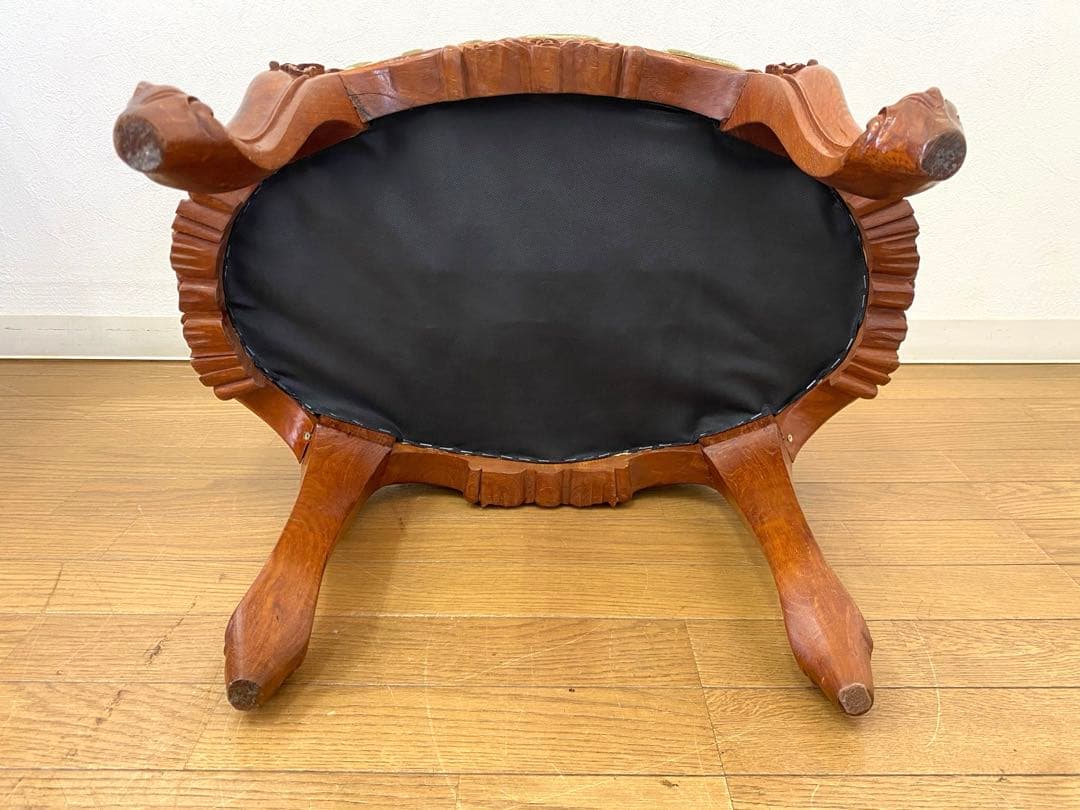 アンティーク レトロ オットマン スツール 猫脚 木製 彫刻