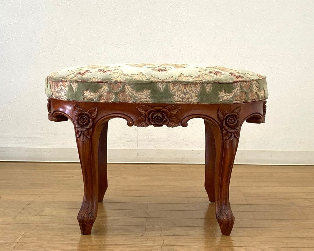 アンティーク レトロ オットマン スツール 猫脚 木製 彫刻