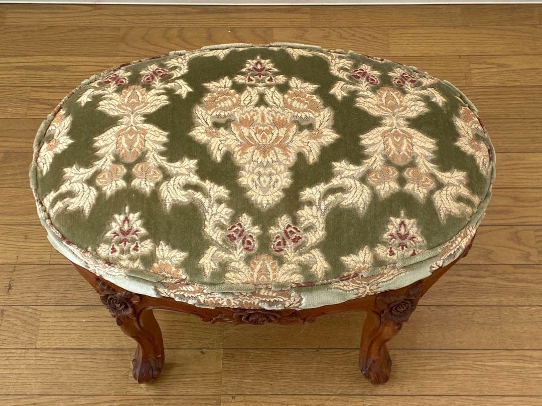 アンティーク レトロ オットマン スツール 猫脚 木製 彫刻