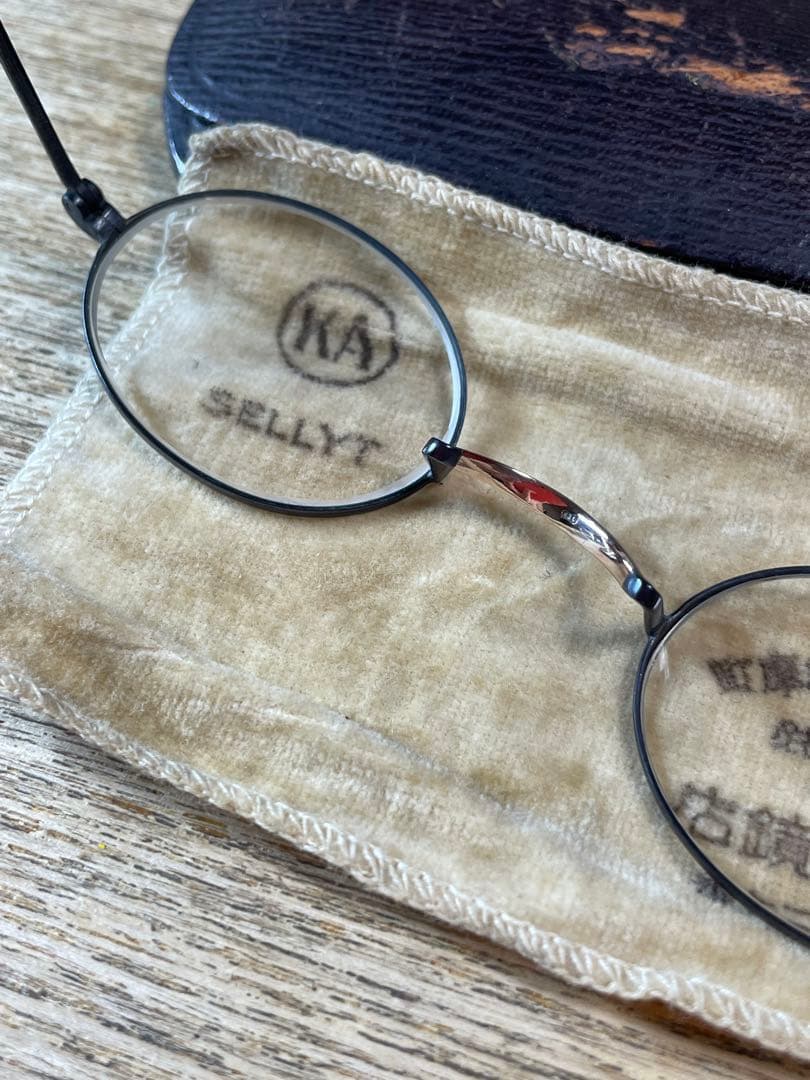 昭和初期 高級アンティーク丸眼鏡 河内屋 K10鼻あて ケース付