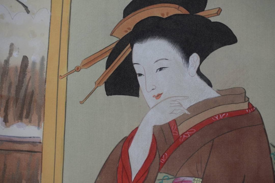 作者不詳/浮世絵/美人画/雪遊び/掛軸☆宝船☆Y-813　JM