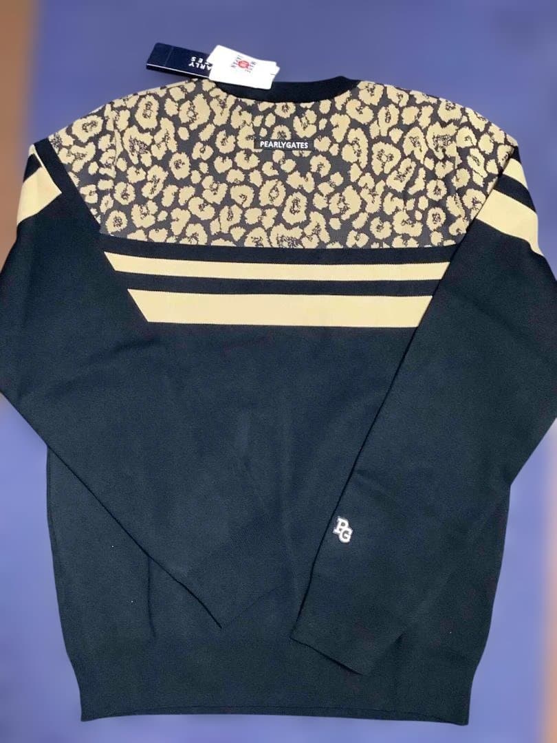 PEARLY GATES 光栓34レオパード柄セーター6/XL 黒 新品タグ付き